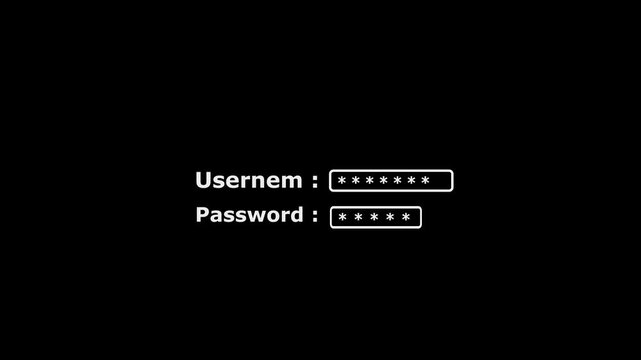 Futuristic animated login screen showing username and password input fields with glowing  effects. Perfect for technology, cybersecurity, digital interface, and motion graphics projects.
