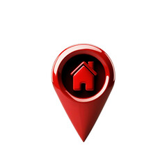 Red home location pin icon isolated on transparent background