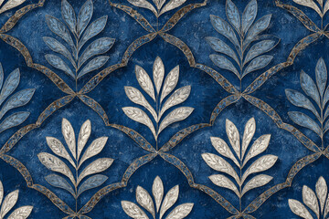 Elegant blue and silver leaf pattern textured background design