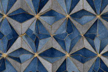 Abstract geometric pattern blue grey gold textured design