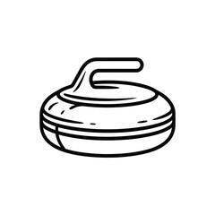 Simple line drawing of a curling stone with handle