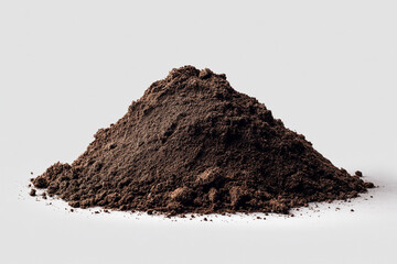 Dark brown soil pile isolated on white background a textured earthy mound