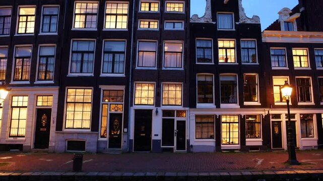 Waterways and characteristic waterside dwellings in the capital during the evening gloom