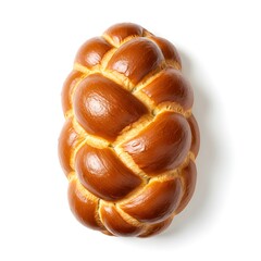 homemade challah bread braided and baked golden, isolated on white background