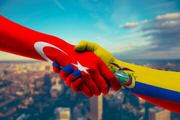 Shaking hands Turkey and Ecuador