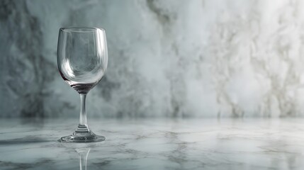 Elegant wine glass on a marble counter with soft reflections
