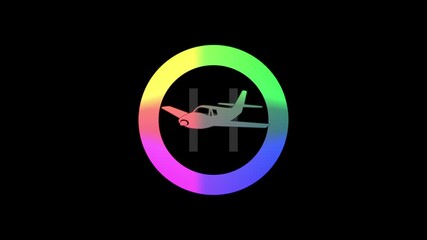  airplane icon with helipad circle symbol on a  Concept design for aviation, airport landing area, flight navigation, and aircraft parking zone.
