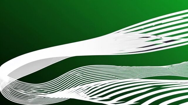 Abstract minimalist design with slick curved white stripes pattern on green technology background for product showcase and advertisement