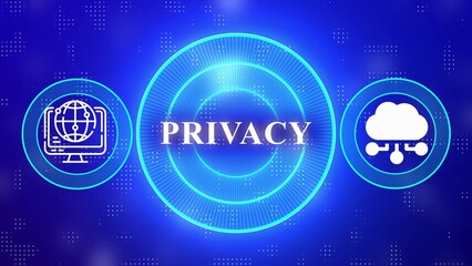 Digital Privacy Concept with Computer and Cloud Icons on Blue Futuristic Background data technology