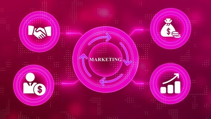 Marketing Cycle Infographic with Pink Neon Icons for Partnership Finance Growth and Investment image