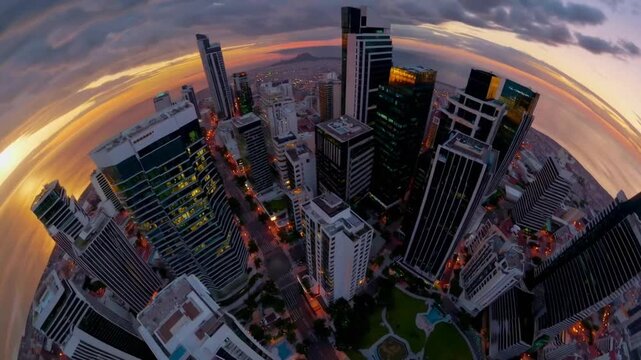 aerial panoramic view san isidro financial district lima peru sunset summer finance drone captured wide angle scenery economic 