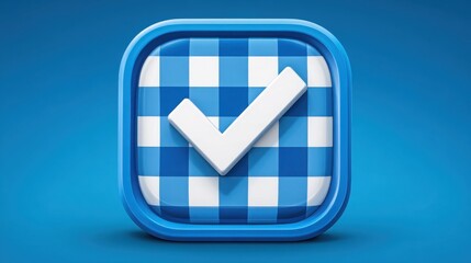 Blue and white check mark icon representing approval and success in a professional and clean design format
