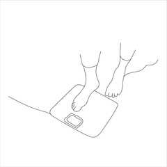 Bare Foot on Weight Scale Continuous Thin Line, weigh line art