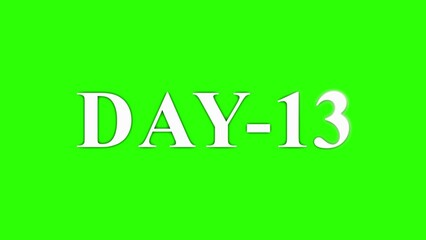 White Text DAY 13 on a Green Screen Background day 13 thirteen