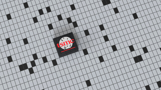 Taiwan Semiconductor Manufacturing Company TSMC logo, Taiwan Semiconductor manufacturing, Chip fabrication, IC production, Silicon Wafer, Nanotechnology, 3d render, Frankfurt - March 13, 2025