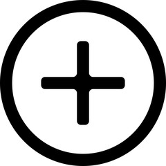 Black plus sign in a thick circular border.