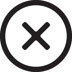 Black and white circular icon featuring a bold cross symbol, representing close or cancel.