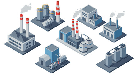 Obraz premium Isometric factory set with industrial buildings and chimneys