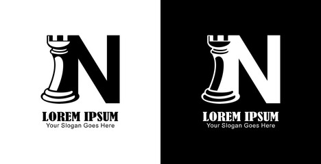 The logo design of a rook chess piece combined with the letter N