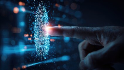 Fingertip interacts with digital fingerprint graphic