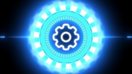 Futuristic Neon Blue Gear Cogwheel Technology Interface With Glowing Lights image photo