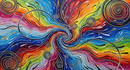 Vibrant Rainbow Swirls and Spirals: An Abstract Explosion of Col