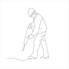 man drilling the ground line art