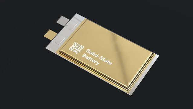 solid state batteries, Next Generation SSB pouch cell solid-state electric vehicle battery, High Energy Density Energy storage, production accumulator cell modules automotive manufacture, 3d render