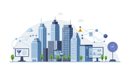 Obraz premium Smart city technology and network systems with modern urban skyline