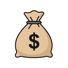 Money bag with dollar sign sitting on white surface representing wealth and financial success, simple and clean concept.