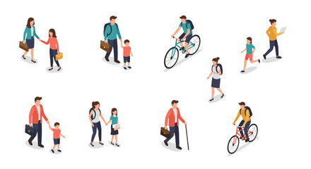 Isometric people in everyday activities: walking, biking, and interacting