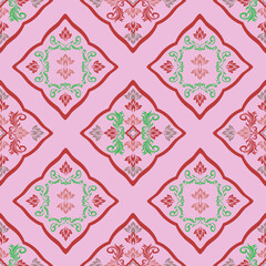 seamless pattern with flowers, chinese style pink and red