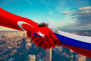 Shaking hands Turkey and Russia