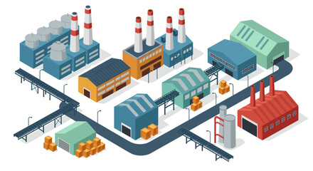 Obraz premium Isometric industrial complex with factories and warehouses