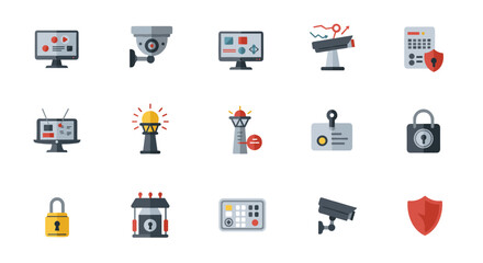 Modern security technology icons set with surveillance and protection tools