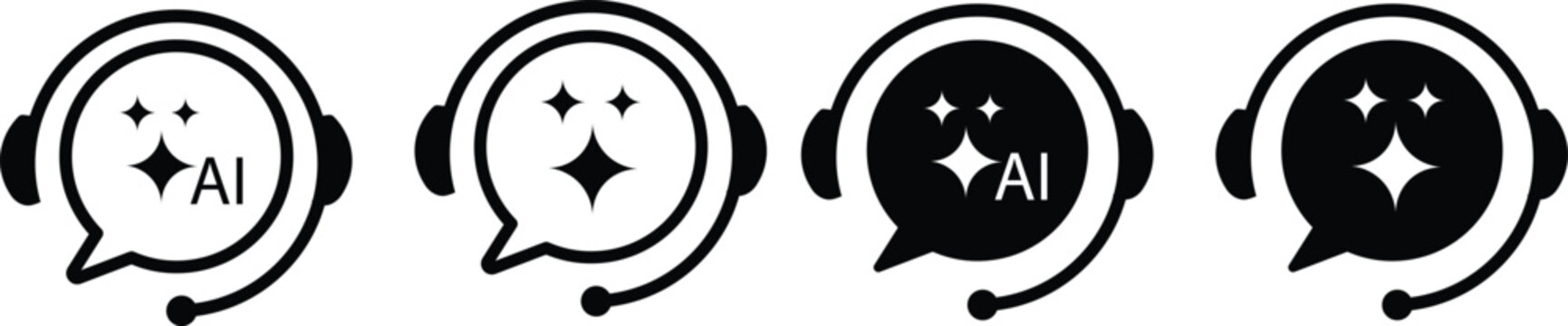 ai customer service icon set. Virtual help chat bot with headset. customer support bots
