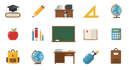 Colorful school supplies and classroom items for education theme