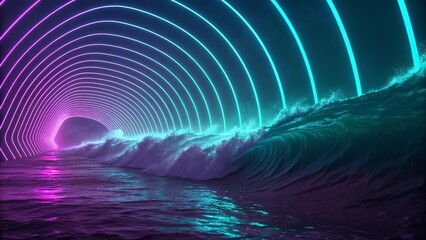 Abstract 3D visualization of glowing trading lines in vibrant neon colors, representing futuristic stock market data flow and digital financial energy pattern background 17