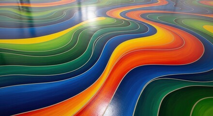 Obraz premium Winding River of Color: Abstract Floor Art with Reflective Surfa