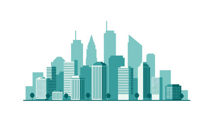 Obraz premium Minimalist cityscape with modern skyline design in monochrome blue hues