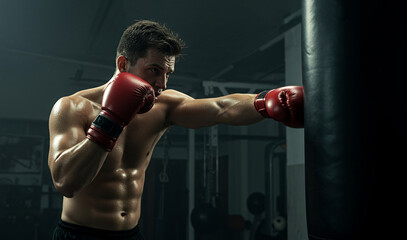 Boxer Punching Heavy Bag in Gym