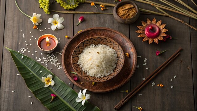 Traditional Pitru Paksha Thali with Rice Offering