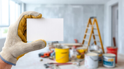 Business card mockup in a repair workspace showcasing construction tools and materials