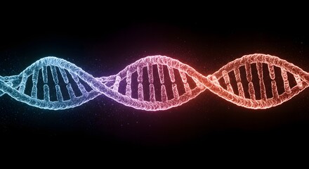 Color-shifting DNA helix glowing in blue to red gradient, symbolizing genetic transition, molecular science, and biotech innovation.
