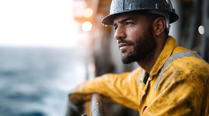 Oil rig worker inspecting valve on offshore drilling platform