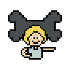 Obraz premium Cartoon cute pixel 8bit character engineer man fix problem improvement decoration 8 bit male boy male engineer solve problem character game png vector.
