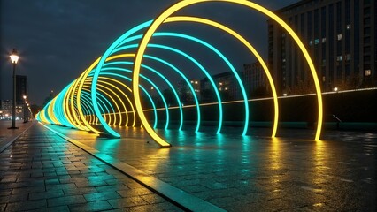 Abstract 3D visualization of glowing trading lines in vibrant neon colors, representing futuristic stock market data flow and digital financial energy pattern background 47