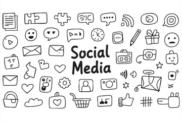 Hand drawn doodle social media icons and communication pack