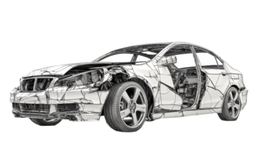 Broken modern car on white background,png