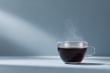 steaming cup of coffee rests on clear surface elegantly displaying its rich color and texture